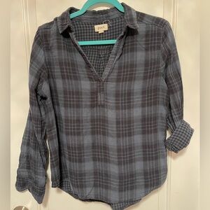 Pact 100% Organic Cotton Flannel Shirt Blue Plaid Button Up Long Sleeve Large